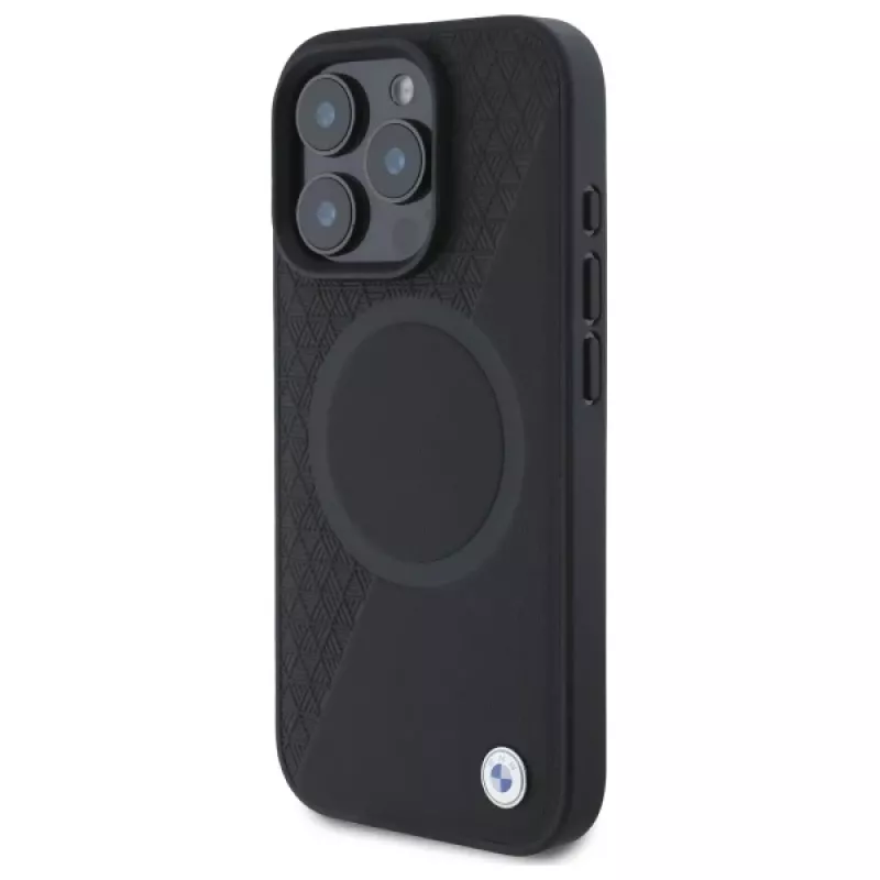 Capa rígida BMW Sign Leather Half Textured com Circle MagSafe para Apple iPhone 16 Pro Max 6,9 polegadas preta