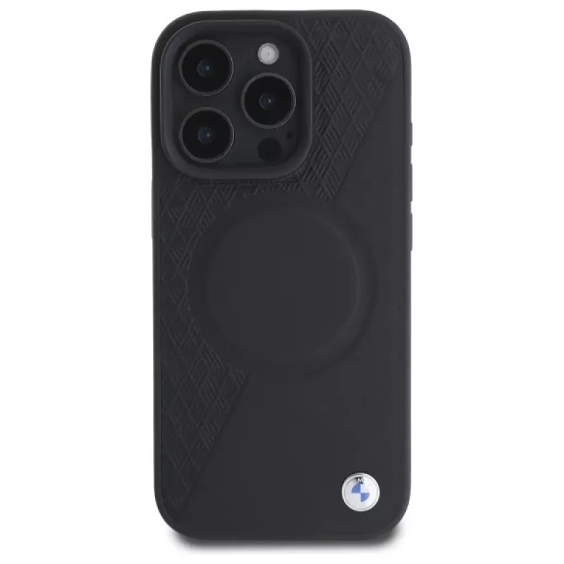 Capa rígida BMW Sign Leather Half Textured com Circle MagSafe para Apple iPhone 16 Pro Max 6,9 polegadas preta