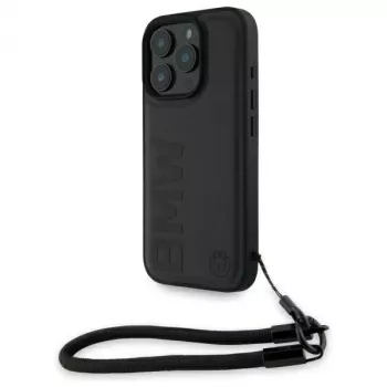 Capa rígida BMW Signature Leather Wordmark Cord para Apple iPhone 16 Pro 6,3 polegadas - preto
