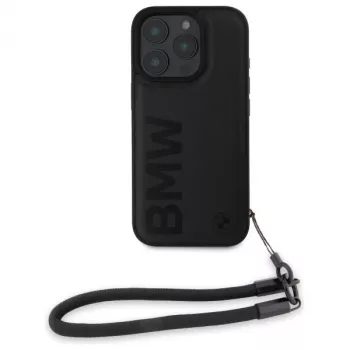Capa rígida BMW Signature Leather Wordmark Cord para Apple iPhone 16 Pro 6,3 polegadas - preto