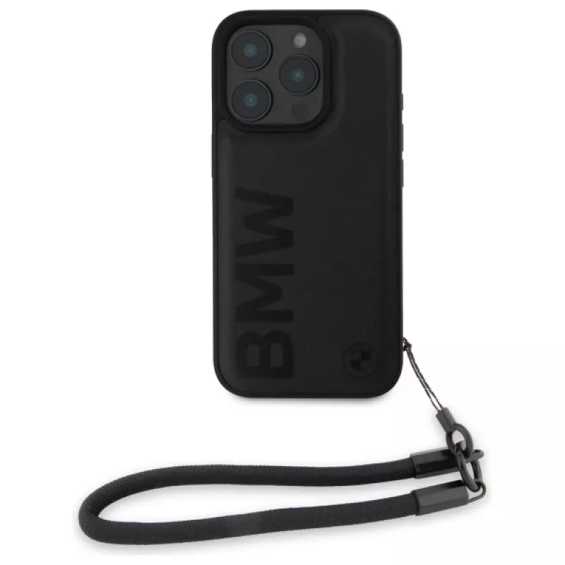 Capa rígida BMW Signature Leather Wordmark Cord para Apple iPhone 16 Pro 6,3 polegadas - preto