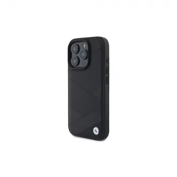 Capa rígida BMW Sign Leather Crossing Lines Pattern para Apple iPhone 16 Pro 6,3 polegadas preta