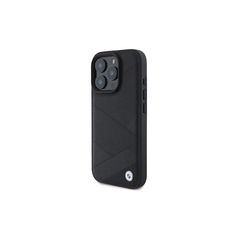 Capa rígida BMW Sign Leather Crossing Lines Pattern para Apple iPhone 16 Pro 6,3 polegadas preta