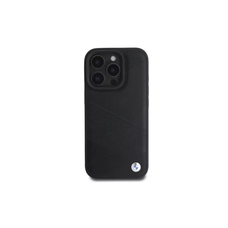 Capa rígida BMW Sign Leather Crossing Lines Pattern para Apple iPhone 16 Pro 6,3 polegadas preta