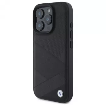 Capa rígida BMW BMHCP16X23RCGPK para iPhone 16 Pro Max 6,9 polegadas preta Sign Leather Crossing Lines Pattern