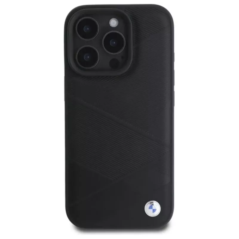 Capa rígida BMW BMHCP16X23RCGPK para iPhone 16 Pro Max 6,9 polegadas preta Sign Leather Crossing Lines Pattern