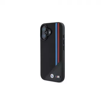 Capa rígida MagSafe BMW M Meshed Tricolor Stripes para iPhone 16 6,1 polegadas preta