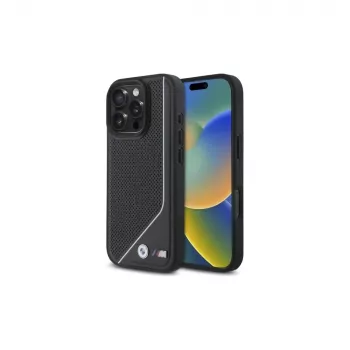 Capa rígida MagSafe BMW M Perforated Twisted Line para iPhone 16 Pro (6,3 polegadas) - preto