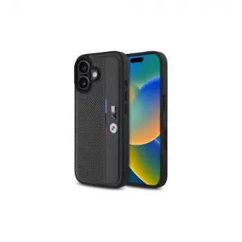 Capa rígida BMW BMHCP16S23PUPVA para iPhone 16 6.1 antracite M Perforated Tricolor Detail Line