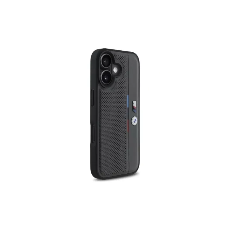 Capa rígida BMW BMHCP16S23PUPVA para iPhone 16 6.1 antracite M Perforated Tricolor Detail Line
