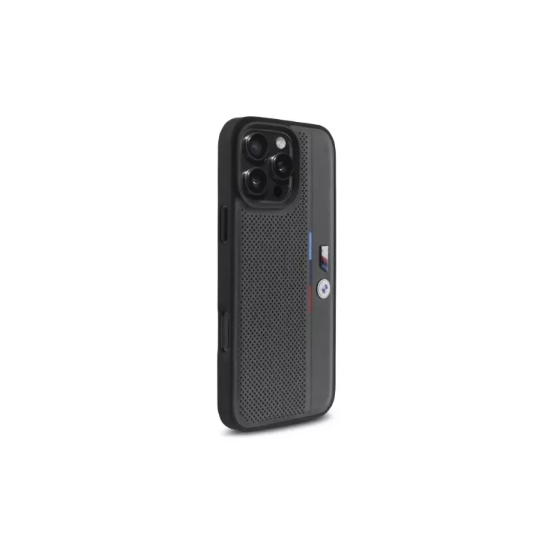 Capa rígida BMW BMHCP16L23PUPVA para iPhone 16 Pro 6.3 antracite M Perforated Tricolor Detail Line