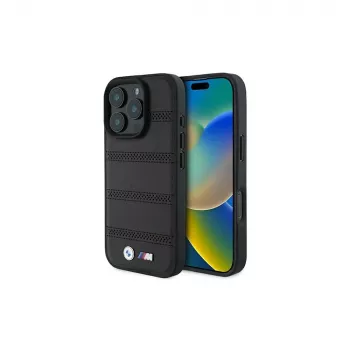 Capa rígida BMW M Perforated And Stitched Line para Apple iPhone 16 Pro 6,3 polegadas preta MagSafe