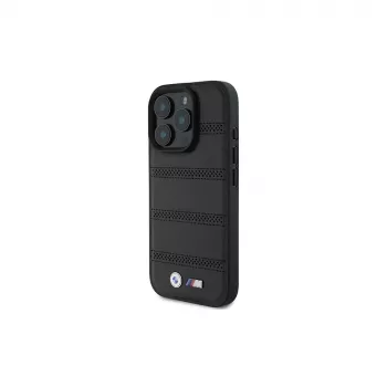Capa rígida BMW M Perforated And Stitched Line para Apple iPhone 16 Pro 6,3 polegadas preta MagSafe