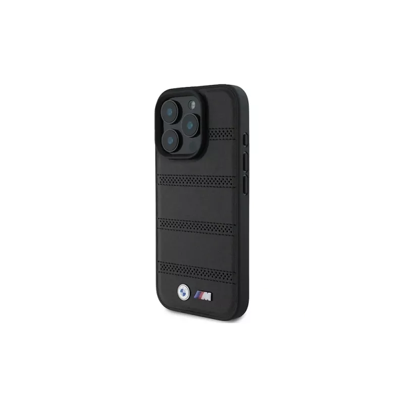 Capa rígida BMW M Perforated And Stitched Line para Apple iPhone 16 Pro 6,3 polegadas preta MagSafe