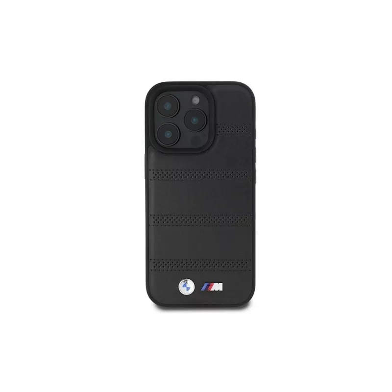 Capa rígida BMW M Perforated And Stitched Line para Apple iPhone 16 Pro 6,3 polegadas preta MagSafe