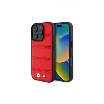 BMW M Collection Perforated and Stitched Line Capa Rígida para Apple iPhone 16 Pro 6,3 inch Vermelho MagSafe