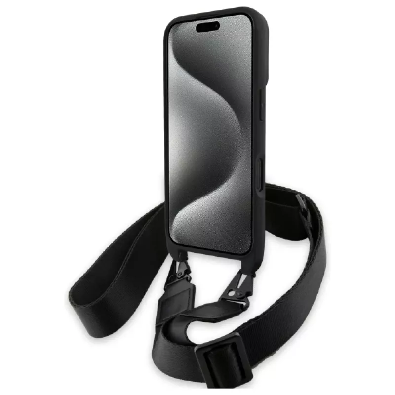 Capa rígida BMW M Edition Carbon Stripe & Strap para iPhone 16 6,1 polegadas - preto
