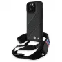 Capa rígida BMW M Edition Carbon Stripe & Strap para Apple iPhone 16 Pro Max 6,9 polegadas preta