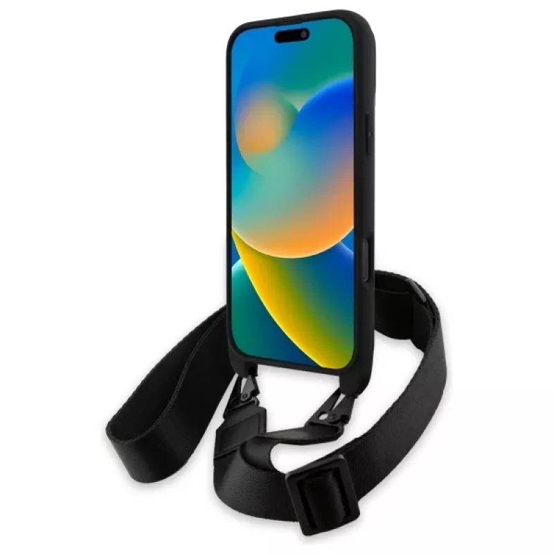 Capa rígida BMW M Edition Carbon Stripe & Strap para Apple iPhone 16 Pro Max 6,9 polegadas preta
