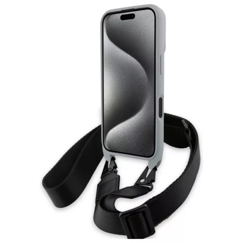 Capa rígida BMW BMHCP16S23PSCCG para iPhone 16 6,1 polegadas cinzenta M Edition Carbon Stripe & Strap