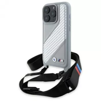 Capa rígida BMW M Edition Carbon Stripe & Strap para iPhone 16 Pro Max 6,9 polegadas cinzenta