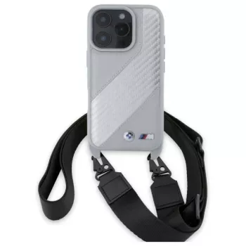 Capa rígida BMW M Edition Carbon Stripe & Strap para iPhone 16 Pro Max 6,9 polegadas cinzenta