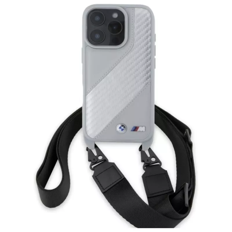 Capa rígida BMW M Edition Carbon Stripe & Strap para iPhone 16 Pro Max 6,9 polegadas cinzenta