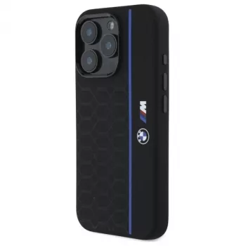Capa rígida de silicone BMW BMHMP16X23SHEB Hexagon Blue Line MagSafe para iPhone 16 Pro Max 6.9 preta