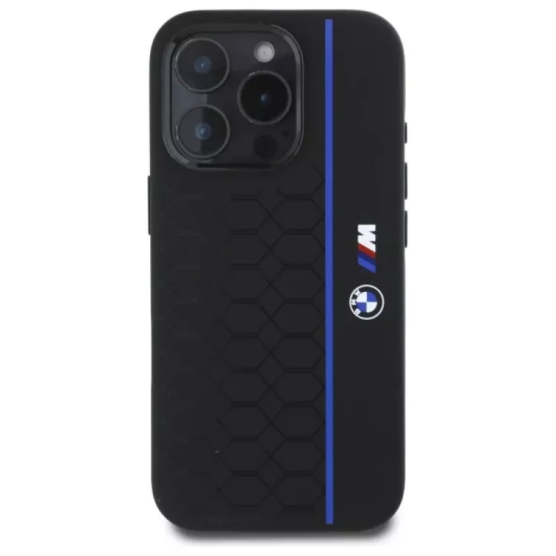 Capa rígida de silicone BMW BMHMP16X23SHEB Hexagon Blue Line MagSafe para iPhone 16 Pro Max 6.9 preta
