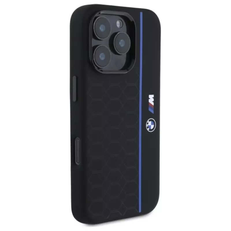 Capa rígida de silicone BMW BMHMP16X23SHEB Hexagon Blue Line MagSafe para iPhone 16 Pro Max 6.9 preta