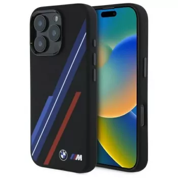 Capa rígida de silicone BMW BMHMP16X23SSPK MagSafe para iPhone 16 Pro Max 6,9 polegadas preta Random Lines