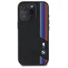 Capa rígida de silicone BMW M Collection Cut Tricolor Lines MagSafe para Apple iPhone 16 Pro Max 6,9 polegadas preta