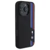 Capa rígida de silicone BMW M Collection Cut Tricolor Lines MagSafe para Apple iPhone 16 Pro Max 6,9 polegadas preta
