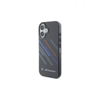 Capa rígida BMW BMHCP16M23HTRAK para iPhone 16 Plus 6,7 inch preta Motorsport IML Random Stripes