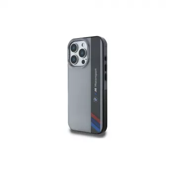 Capa rígida BMW Motorsport para Apple iPhone 16 Pro 6,3 inch cinzenta IML Vertical Stripe