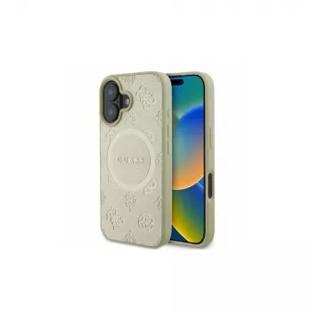 Capa Guess Saffiano Peony Classic Logo MagSafe para iPhone 16 (dourada)