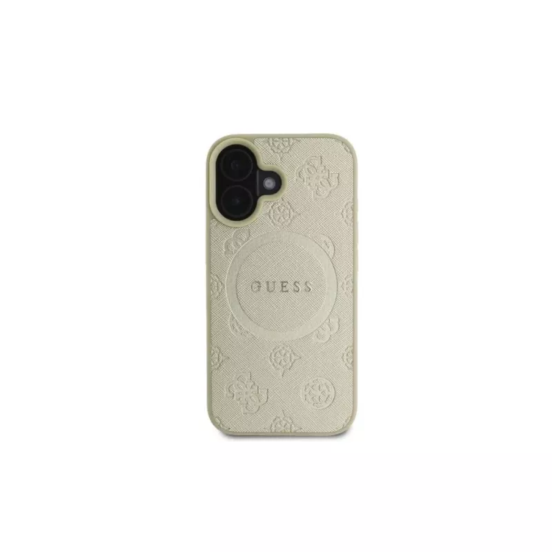 Capa Guess Saffiano Peony Classic Logo MagSafe para iPhone 16 (dourada)