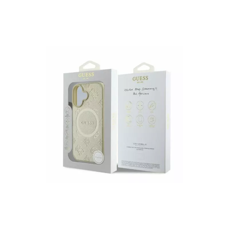 Capa Guess Saffiano Peony Classic Logo MagSafe para iPhone 16 (dourada)