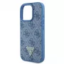 Capa rígida Guess GUHCP16LP4TDSCPB para iPhone 16 Pro 6,3 inch azul em pele com logótipo metálico, strass e alça transversal