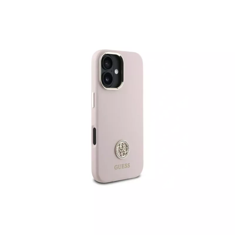 Capa rígida Guess GUHCP16SM4DGPP em silicone com logótipo strass 4G para Apple iPhone 16 6,1