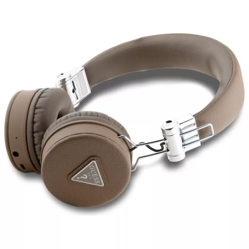 Auscultadores Guess Grained Classic Round Shape sem fios Bluetooth over-ear com ENC, castanhos