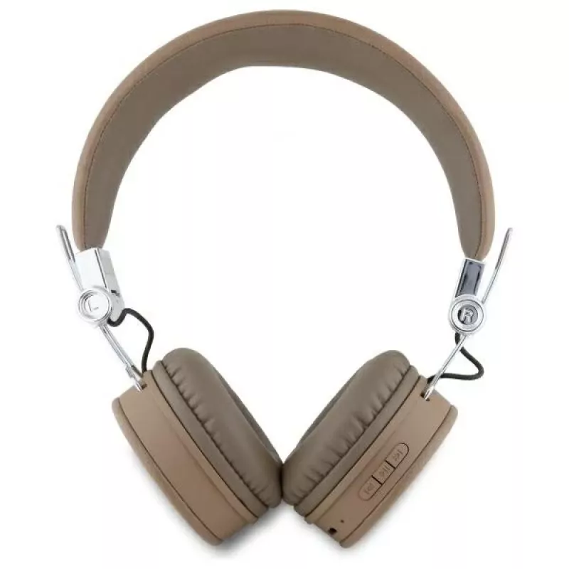 Auscultadores Guess Grained Classic Round Shape sem fios Bluetooth over-ear com ENC, castanhos