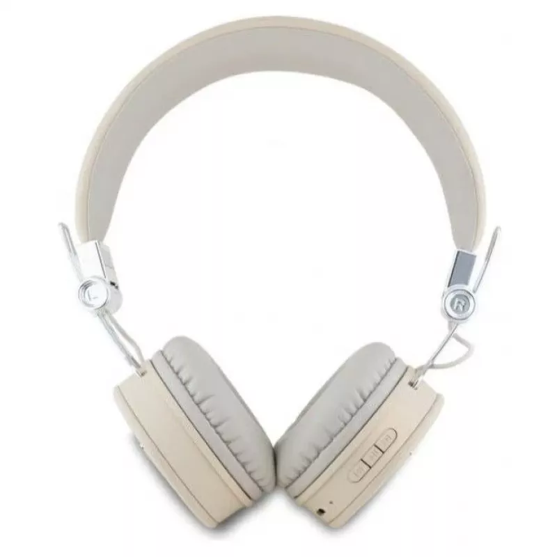 Auscultadores Guess Grained Classic Round Shape sem fios Bluetooth over-ear com ENC, bege