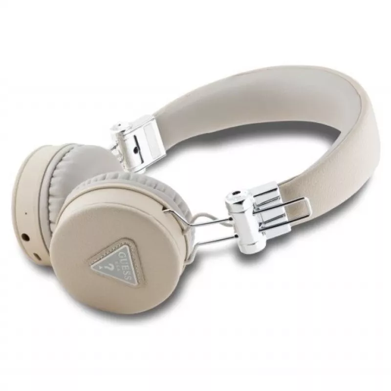 Auscultadores Guess Grained Classic Round Shape sem fios Bluetooth over-ear com ENC, bege