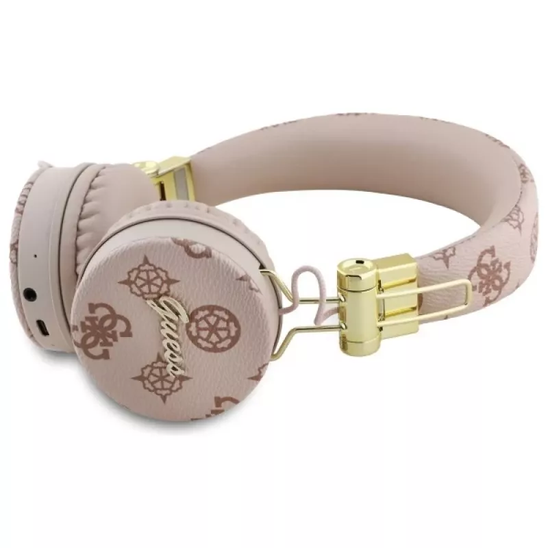 Auscultadores Guess Peony Script de forma redonda sem fios over-ear com ENC, castanhos
