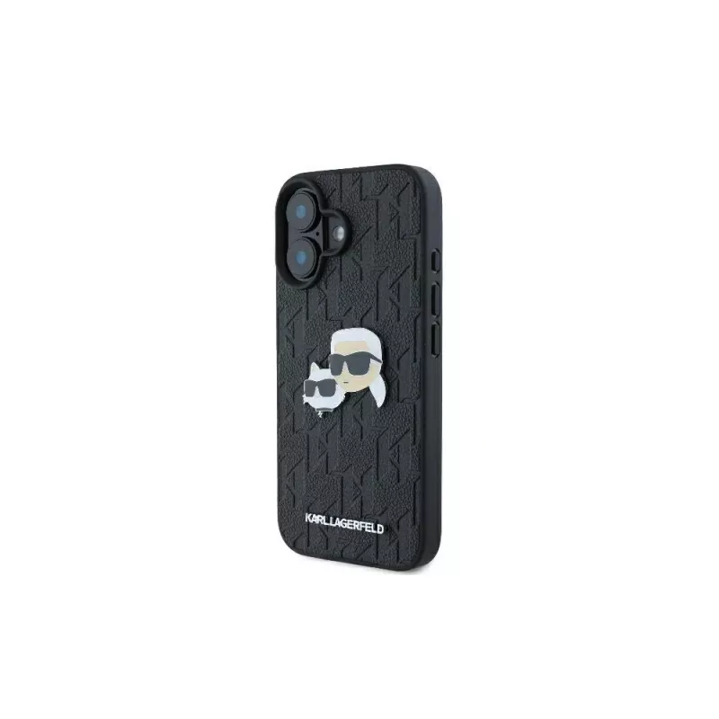Karl Lagerfeld Monogram Karl & Choupette Head Pin Capa para iPhone 16 (preto)