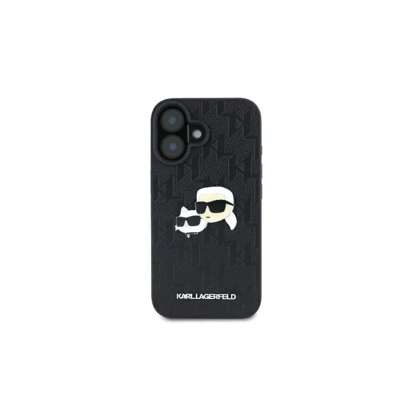 Karl Lagerfeld Monogram Karl & Choupette Head Pin Capa para iPhone 16 (preto)