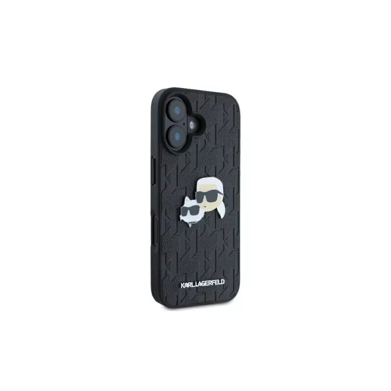 Karl Lagerfeld Monogram Karl & Choupette Head Pin Capa para iPhone 16 (preto)