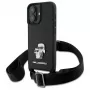 Karl Lagerfeld Saffiano Karl & Choupette Metal Pin CBDY Strap Capa rígida para iPhone 16 6.1, preto
