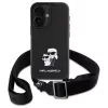 Karl Lagerfeld Saffiano Karl & Choupette Metal Pin CBDY Strap Capa rígida para iPhone 16 6.1, preto
